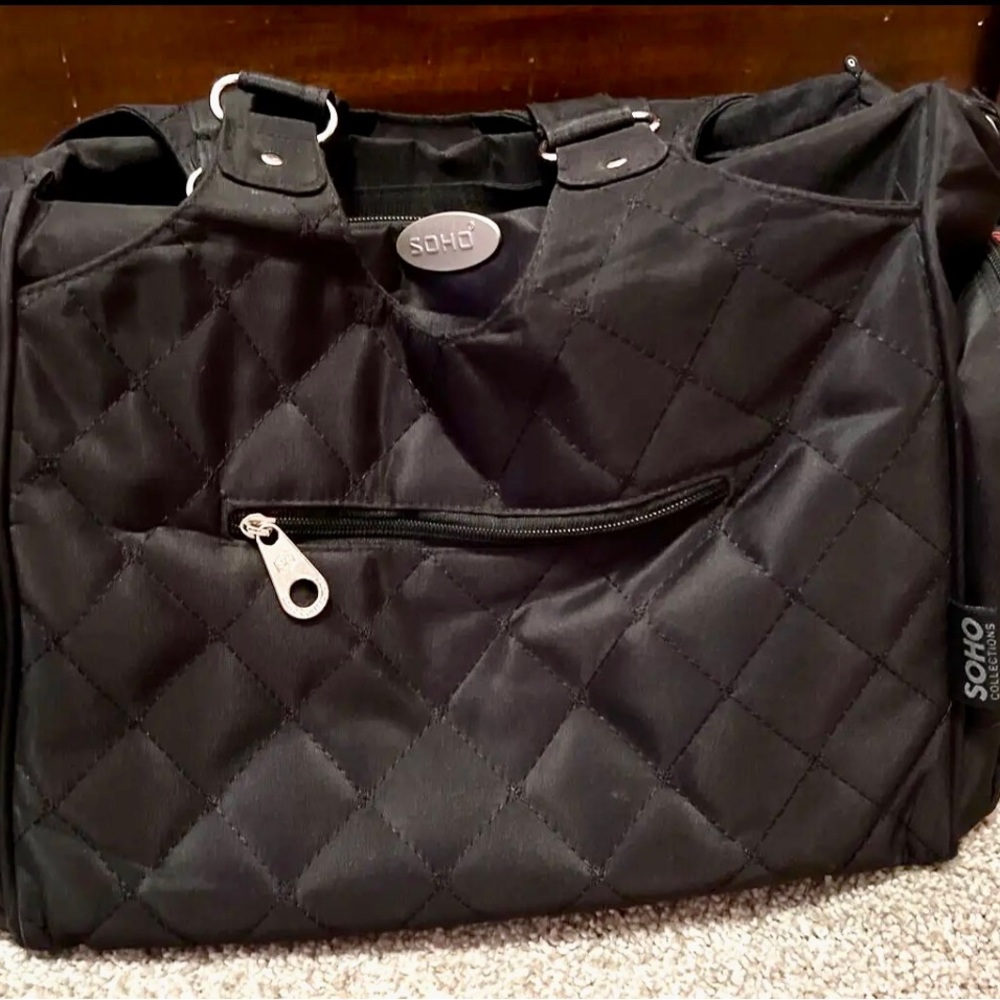 Large SoHo Tribeca Black Quilt Diaper Bag 11 Pockets